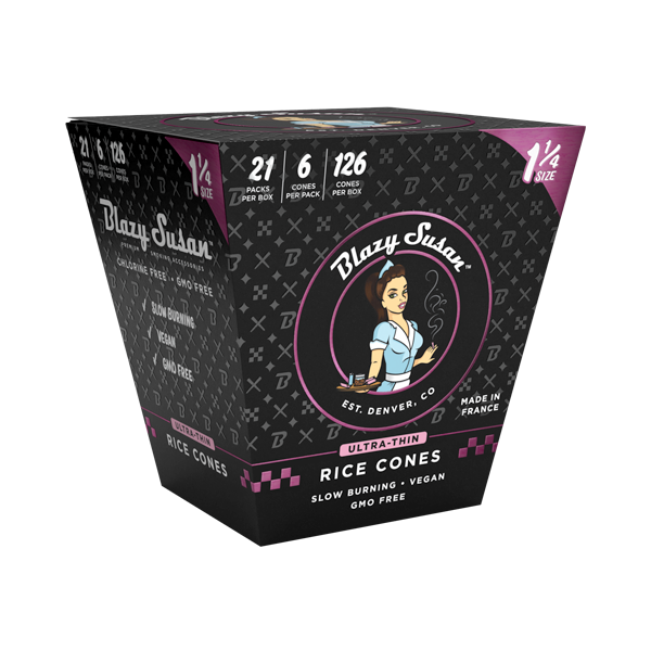 Blazy Susan Ultra-Thin Rice Paper Pre-Rolled Cones - 1 1/4 Size (6ct)