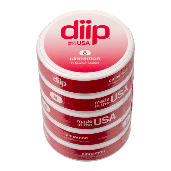 5 pack of 8 Cinnamon DIIP Reset Nixodine Pouches for Wholesale