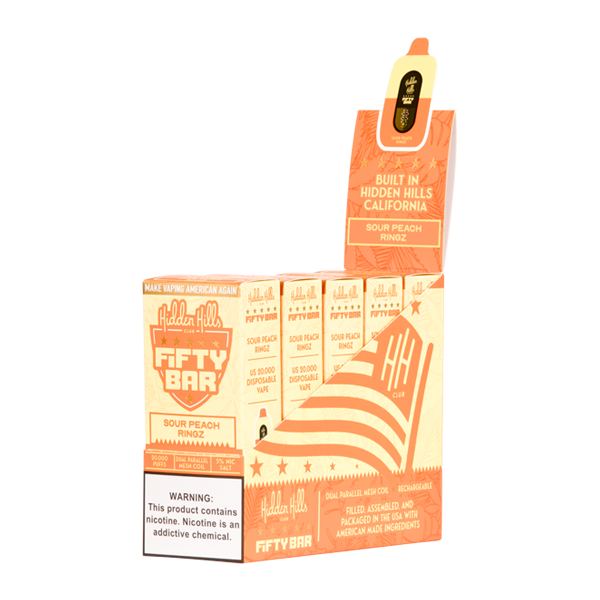 5 Pack of Sour Peach Ringz HIDDEN HILLS X Fifty Bar 20k for Wholesale