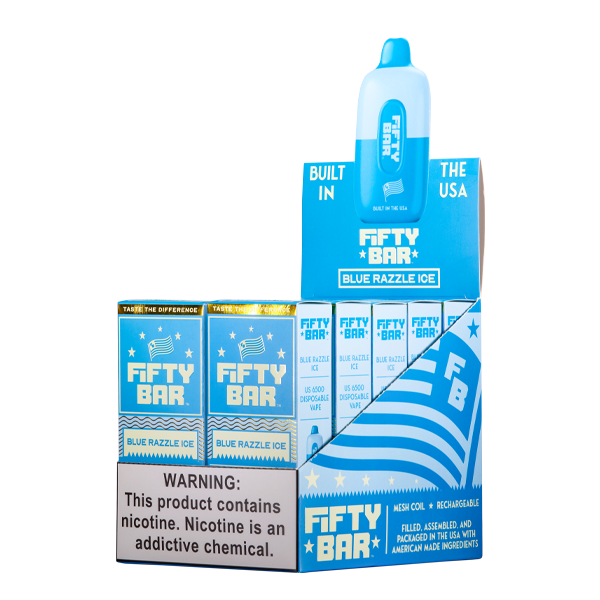 Blue Razzle Ice Fifty Bar Vape 10-Pack for Wholesale