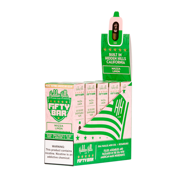 5 Pack of Wazza Limon HIDDEN HILLS X Fifty Bar 20K for Wholesale