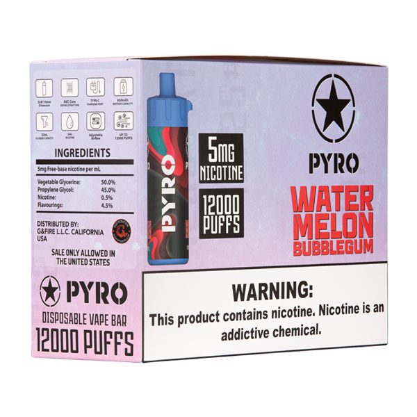 Watermelon Bubblegum Pyro Disposable Vape 10-Pack for Wholesale
