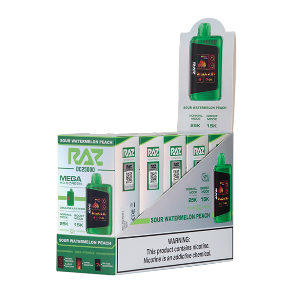 Sour Watermelon Peach RAZ DC25000 Vape 5-Pack For Wholesale