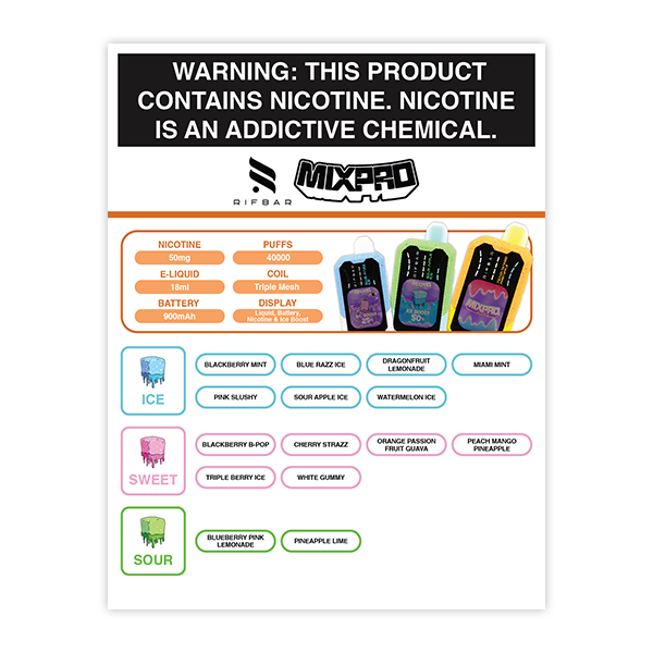 Rifbar Mixpro Vape Flavors RIFBAR MIXPRO Lamination Rifbar MixPro 40K Disposable Vape 40000 Puffs & Custom Rifbar Mixpro Vape Flavors RIFBAR MIXPRO Lamination Rifbar MixPro 40K Disposable Vape 40000 Puffs & Custom
