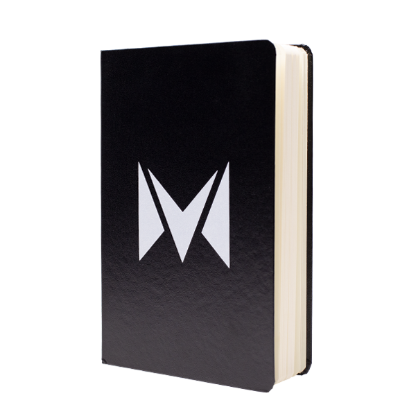 A branded notebook with the Mipod logo, made with over 100 pages