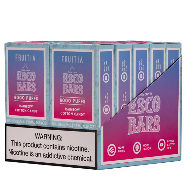 Rainbow Cotton Candy Fruitia X Esco Bar 6000 Puff Vape 10pk for Wholesale