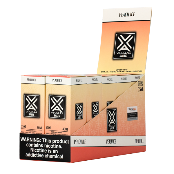 Browse bulk Peach Ice e liquid from VaporLax, nicotine salts available in 25mg & 50mg