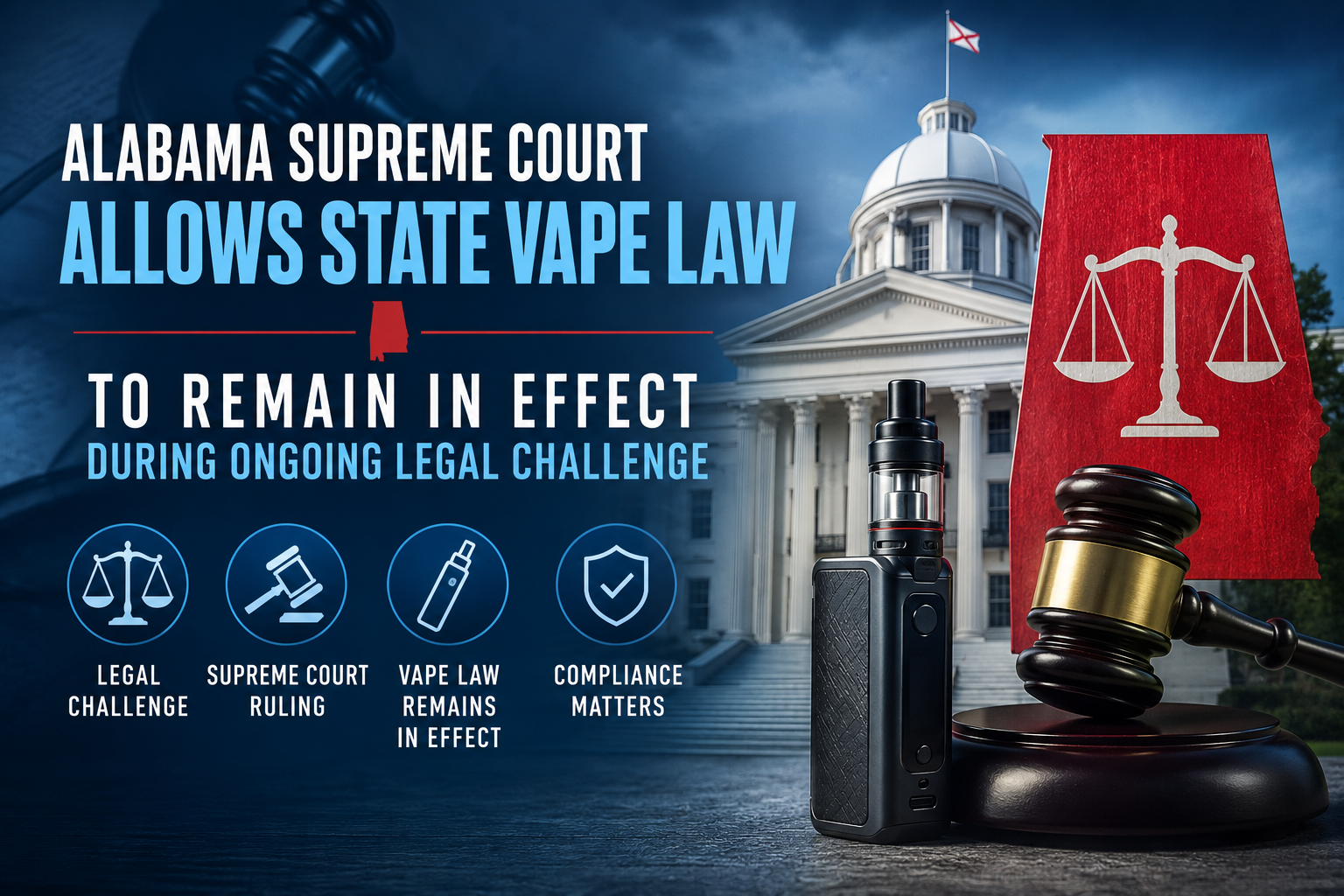 Alabama Supreme Court Allows State Vape Law to Remain in Effect During Ongoing Legal Challenge