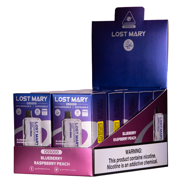Blueberry Raspberry Peach Lost Mary OS5000 Luster Vape 10-Pack for Wholesale