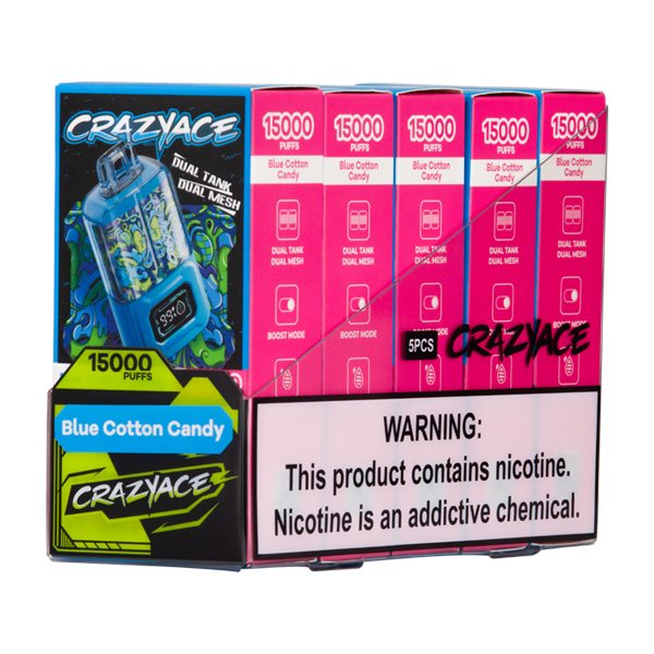 Blue Cotton Candy CrazyAce B15000 5 Pack For Wholesale