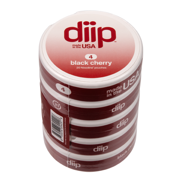 5 pack of 4 Black Cherry DIIP Reset Nixodine Pouches