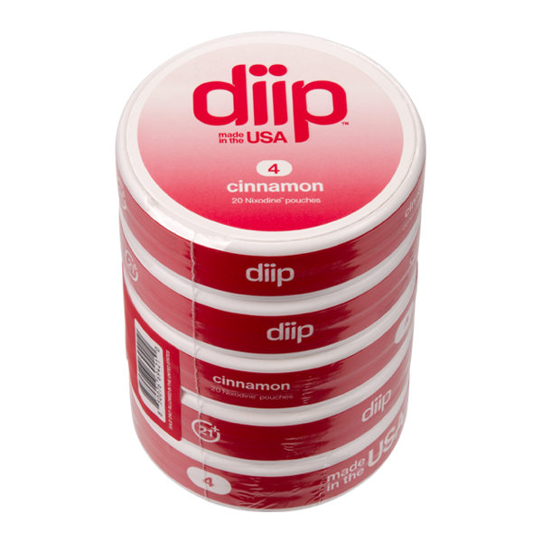 5 pack of 4 Cinnamon DIIP Reset Nixodine Pouches for Wholesale