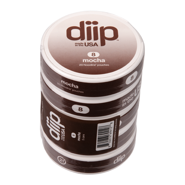 5 pack of 8 Mocha DIIP Reset Nixodine Pouches for Wholesale