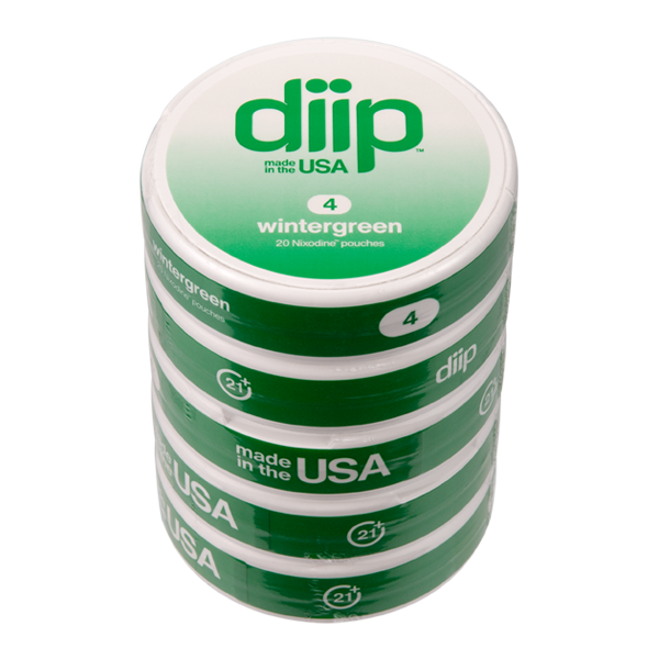 5 pack of 4 Wintergreen DIIP Reset Nixodine Pouches for Wholesale