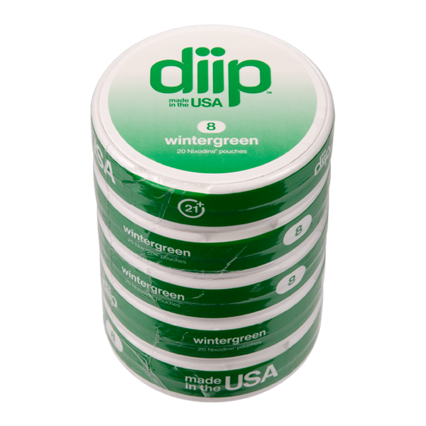 5 pack of 8 Wintergreen DIIP Reset Nixodine Pouches for Wholesale