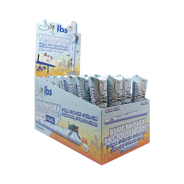 King Size Blue Paisley Pre-Rolled Cones Dogg Lbs Rolling Papers- 24pk for Wholesale