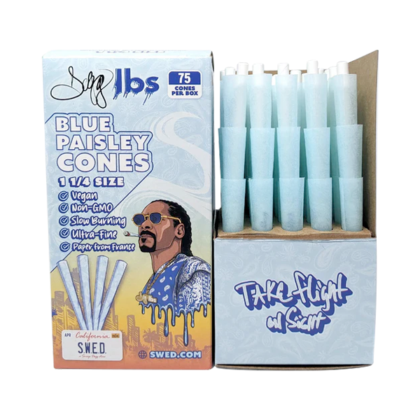 1-1/4 Size DOGG LBS Blue Paisley Pre-Rolled Cones 75 Pack for Wholesale- A2