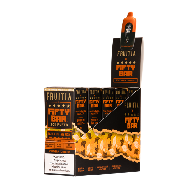 5 Pack of Southern Tobacco FRUITIA X Fifty Bar 20K for Wholesale