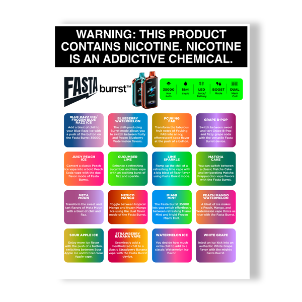 FASTA Burrst Vape Flavor Card for Stores