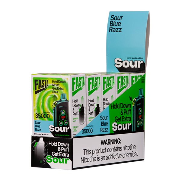 5 pack of Turbo Sour Blue Razz FASTA Burrst 35000 SOUR EDITION