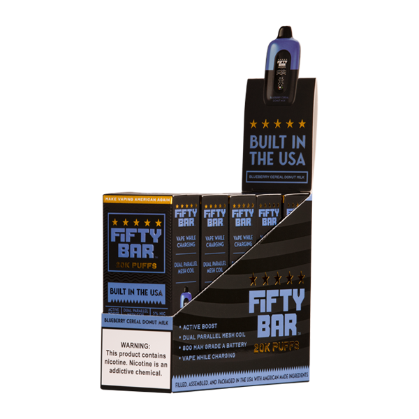 5 Pack of Blueberry Cereal Donut Milk Fifty Bar 20K Vape for Wholesale