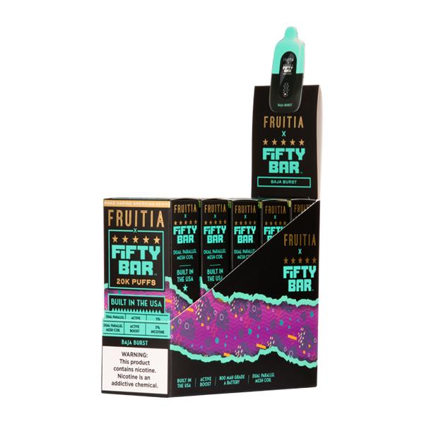 5 Pack of Baja Burst FRUITIA X Fifty Bar for Wholesale