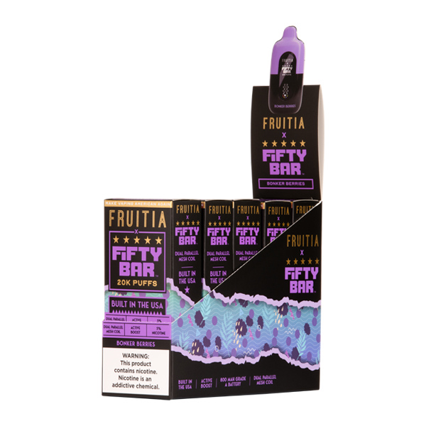 5 Pack of Bonker Berries FRUITIA X Fifty Bar 20K for Wholesale