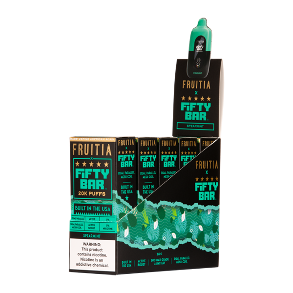 5 Pack of Spearmint FRUITIA X Fifty Bar 20K for Wholesale