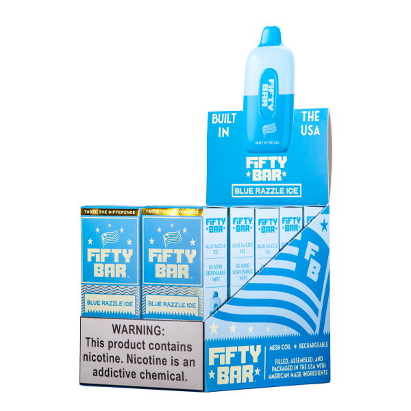 Blue Razzle Ice Fifty Bar Vape 10-Pack for Wholesale 