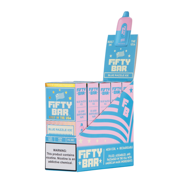 Blue Razzle Ice Fifty Bar Vape 5-Pack for Wholesale 