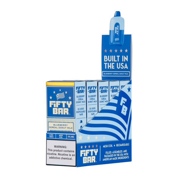 Blueberry Cereal Donut Milk Fifty Bar Vape 5-Pack for Wholesale