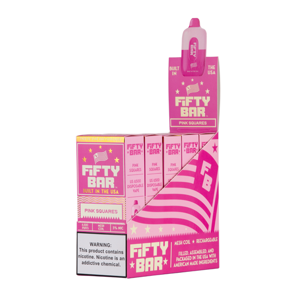 Pink Squares Fifty Bar Vape 5-Pack for Wholesale