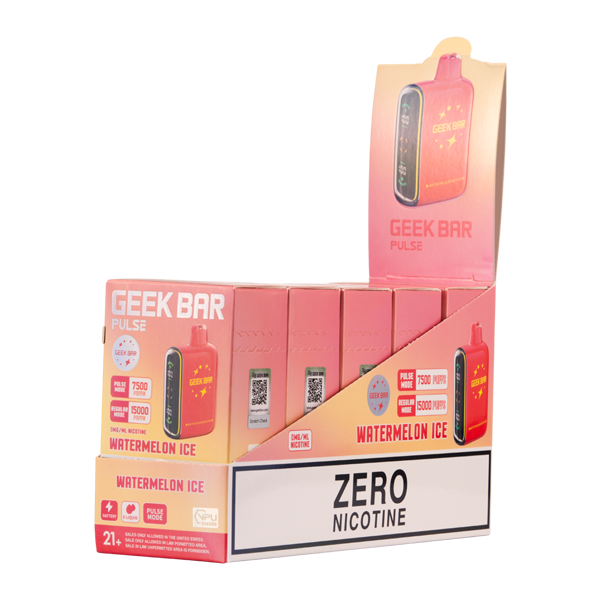 5 Pack of Watermelon Ice Geek Bar Pulse ZERO Nicotine for Wholesale