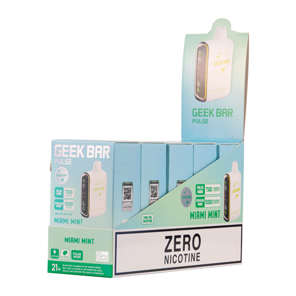 5 Pack of Miami Mint Geek Bar Pulse ZERO Nicotine for Wholesale