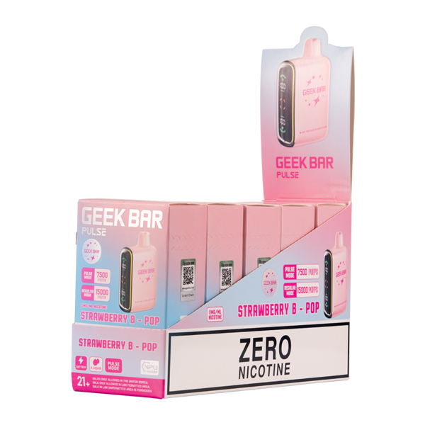 5 Pack of Strawberry B-Pop Geek Bar Pulse ZERO Nicotine for Wholesale