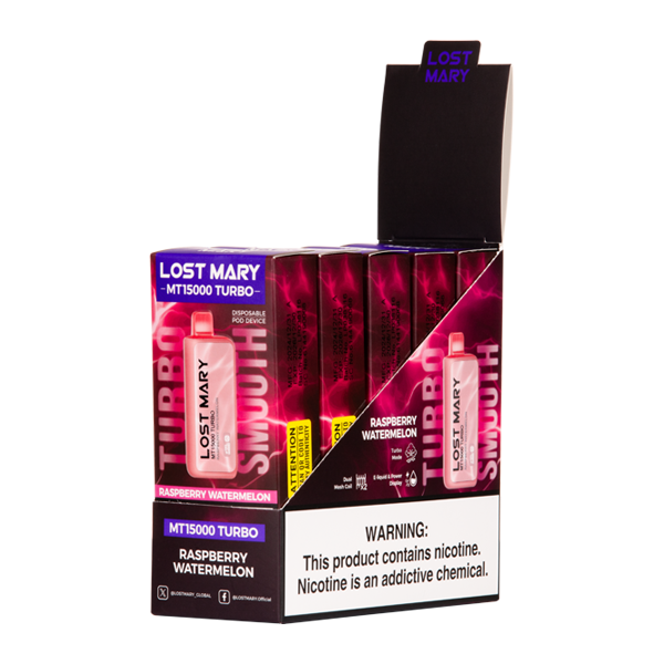 5 Pack of Raspberry Watermelon LOST MARY MT15000 TURBO for Wholesale