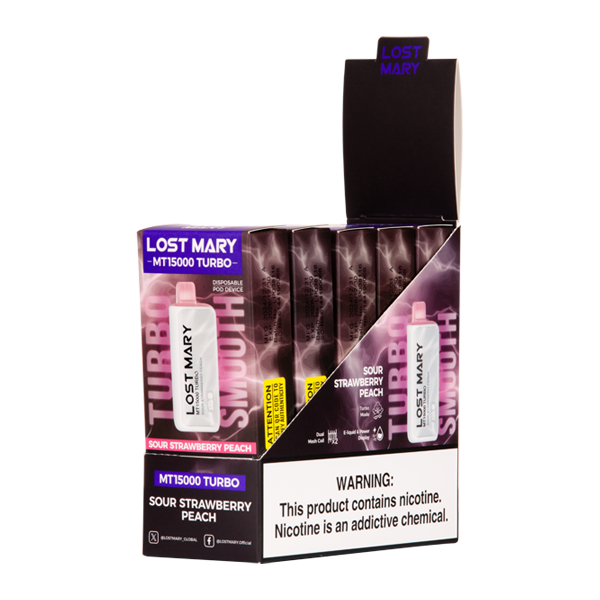 5 Pack of Sour Strawberry Peach LOST MARY MT15000 TURBO for Wholesale