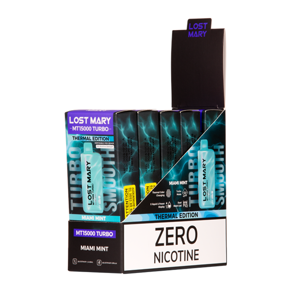 5 Pack of Miami Mint LOST MARY MT15000 TURBO ZERO Nicotine