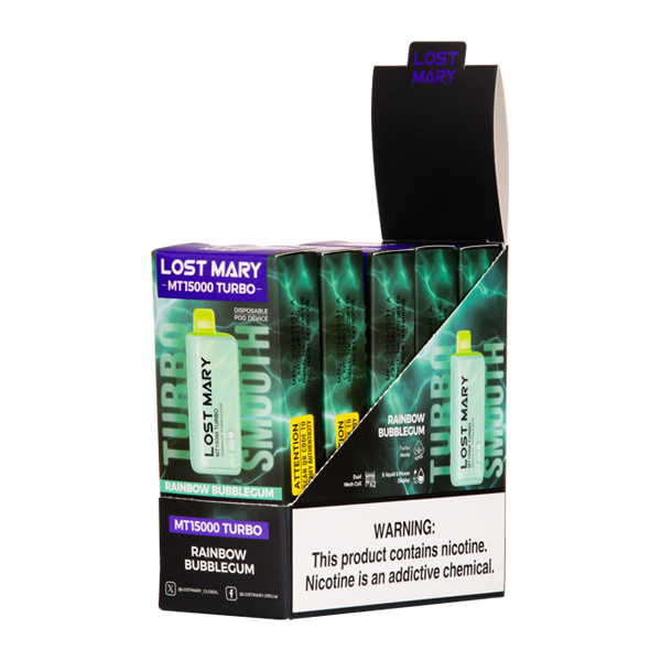 5 Pack of Rainbow Bubblegum LOST MARY MT15000 TURBO for Wholesale