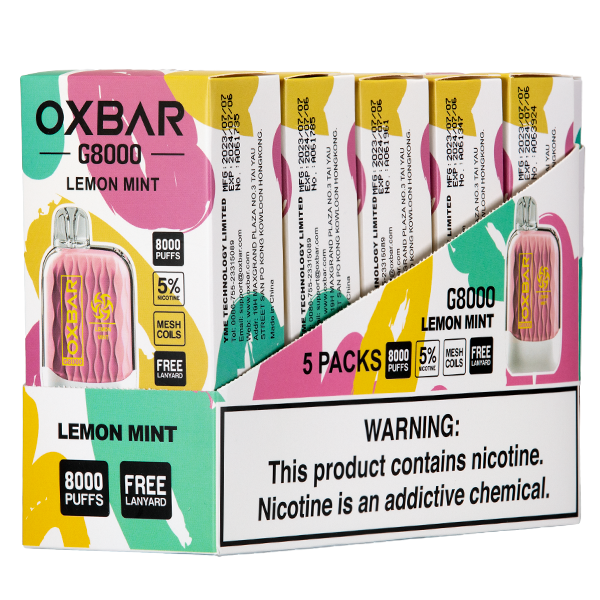 Lemon Mint Oxbar G8000 Vape 5-Pack for Wholesale