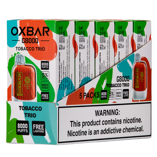 Tobacco Trio Oxbar G8000 Vape 5-Pack for Wholesale