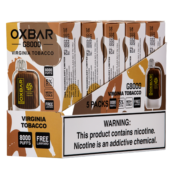 Virginia Tobacco Oxbar G8000 Vape 5-Pack for Wholesale