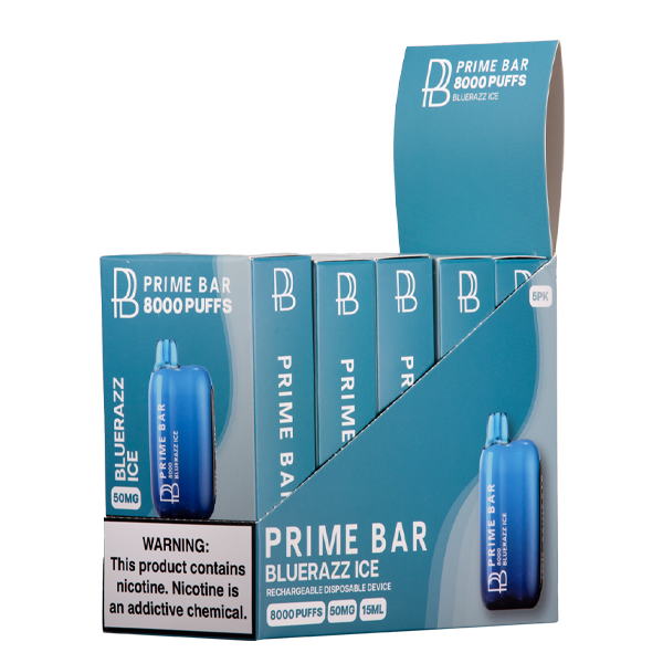 Blue Razz Ice Prime Bar 8000 Vape 5-Pack Wholesale