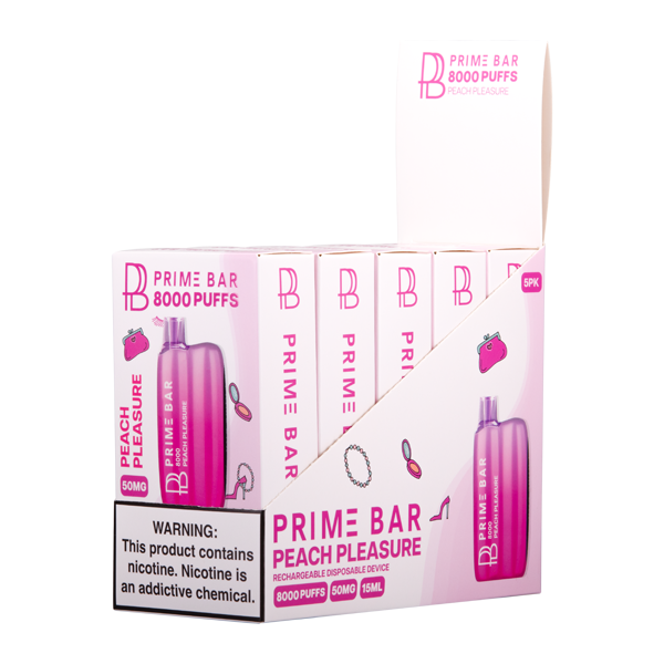 Peach Pleasure Prime Bar 8000 5-Pack for Wholesale