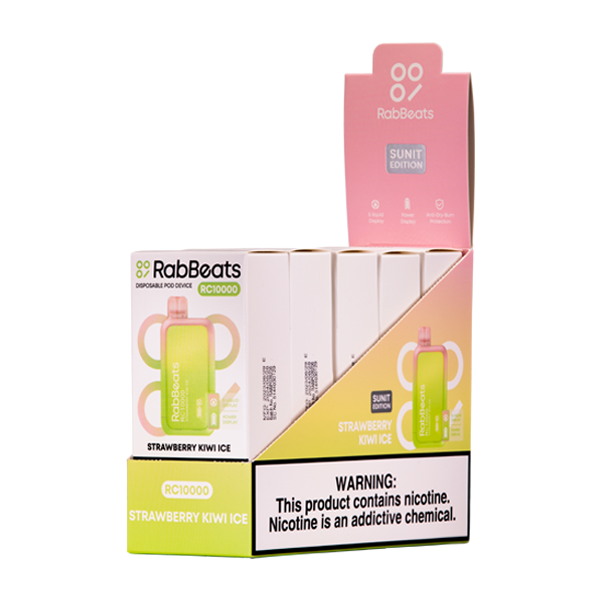 Strawberry Kiwi Ice Rabbeats RC10000 Vape 5-Pack for Wholesale