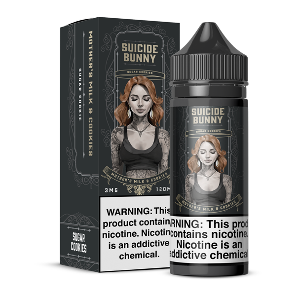 Mother's Milk & Cookies Suicide Bunny Free Base E-Juice Bottle & Box for Wholesale