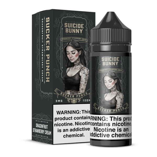 Sucker Punch Original Suicide Bunny Free Base E-Juice Bottle & Box for Wholesale