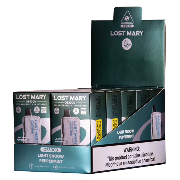 Light Snow Peppermint Lost Mary OS5000 Luster Vape 10-Pack for Wholesale