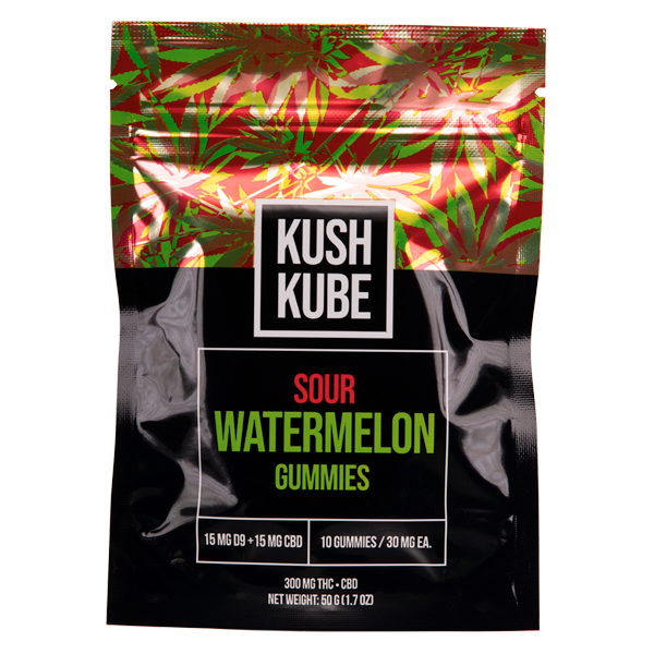 Kush Kube Sour Watermelon Gummies 10 count Wholesale