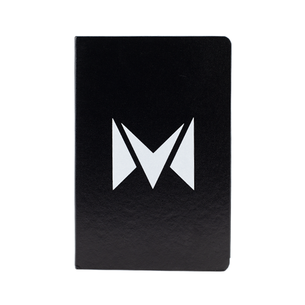 A hard-covered Mi-Pod notebook, available for wholesale in black
